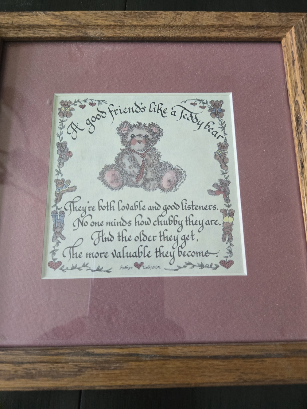 Pink Teddy Bear Friendship Art Print with Poem